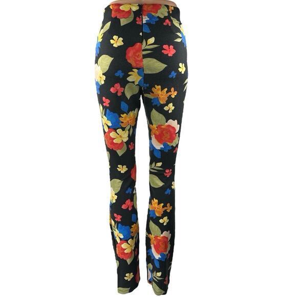 Danielle Bernstein Black Multicolor Floral Flared Leg Trousers Leggings Pants 4 - Picture 3 of 6